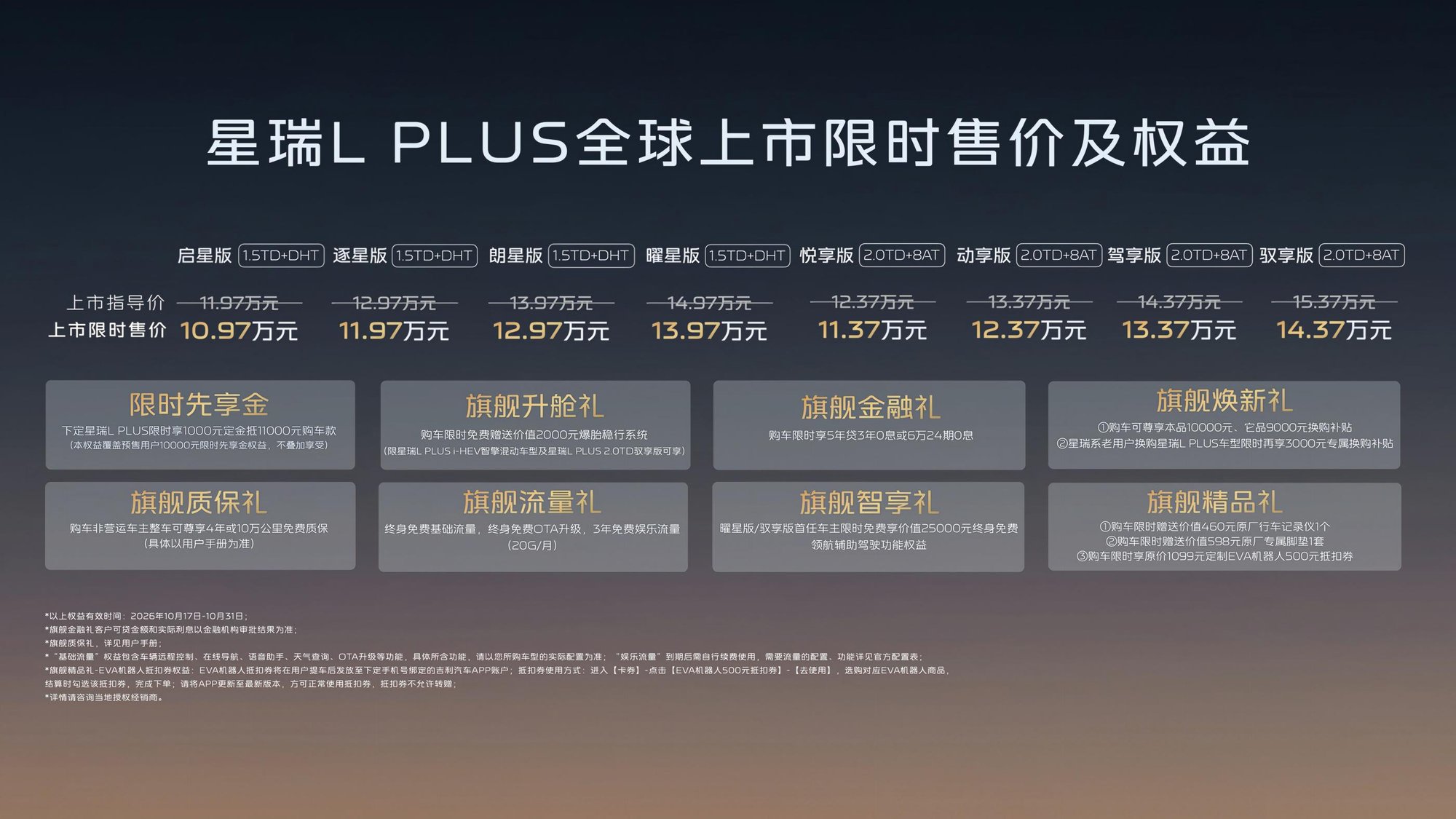 中國旗艦家轎邁入智混3L時代！吉利星瑞L PLUS上市限時10.97萬元起